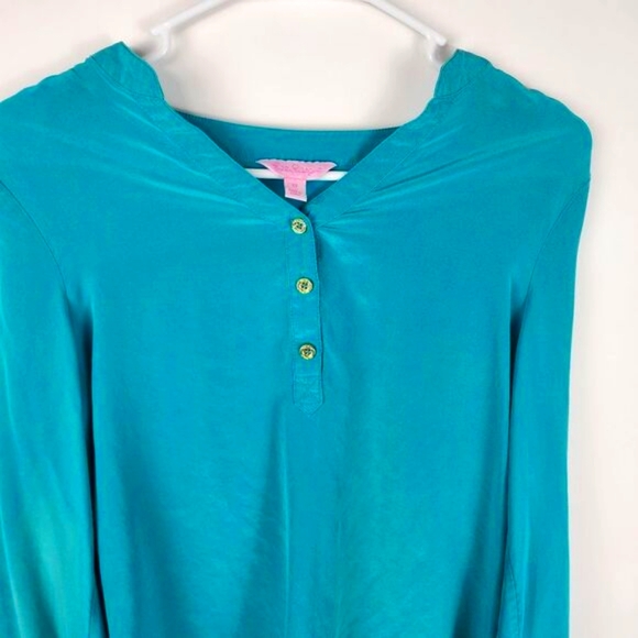 LILLY PULITZER WOMENS XS SILK ELSA LONG SLEEVE BLOUSE TOP SHIRT BUTTON DOWN NECK - Picture 3 of 9